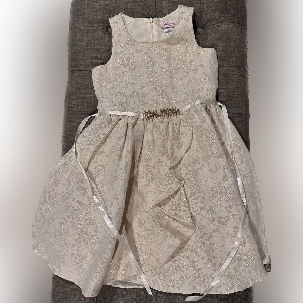 Girls Gold Floral Brocade Dress SZ8
